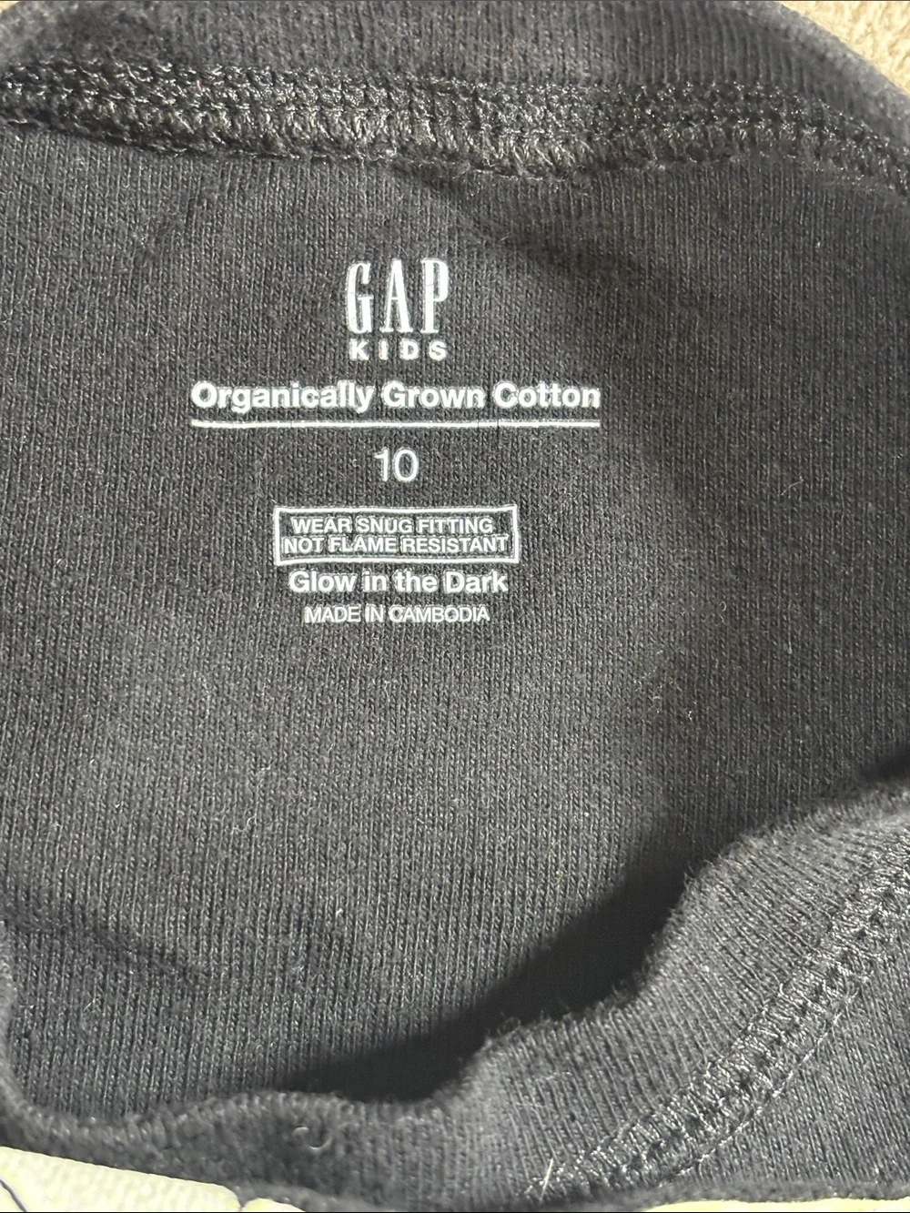 GAP Organically Grown Cotton Black Glow In The Dark Skeleton Kids Pajama Set